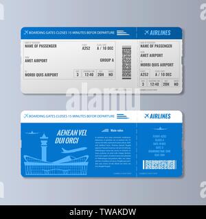 Airline Bordkarte oder Flugticket design Vorlage. Doppelzimmer Seite realistisch Vector Illustration. Stock Vektor