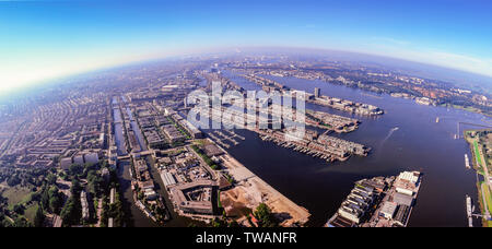 Panorama Antenne IJeiland KNSM Insel Amsterdam, Niederlande Stockfoto