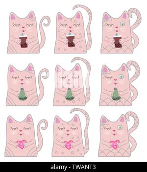 Große lustige rosa Katze Einhorn. Konzept der Wunder und Magie. Stock Vektor