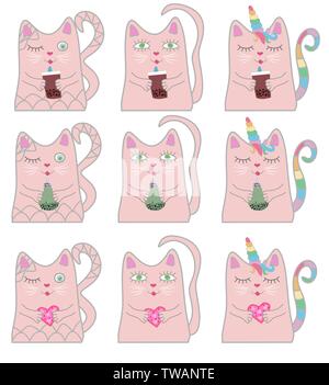 Große lustige rosa Katze Einhorn. Konzept der Wunder und Magie. Stock Vektor