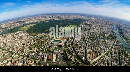 Luftaufnahme von Stadion Le Parc des Princes & Stadion Jean Bouin, Paris Stockfoto