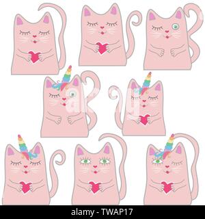 Große lustige rosa Katze Einhorn. Konzept der Wunder und Magie. Stock Vektor