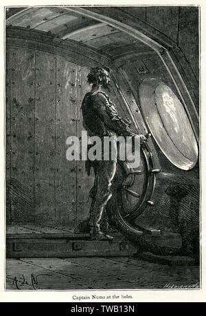 "20.000 LIEUES SOUS LES MERS" [ 20 000 Meilen unter dem Meer] Kapitän Nemo am Helm Datum: 1870 Stockfoto