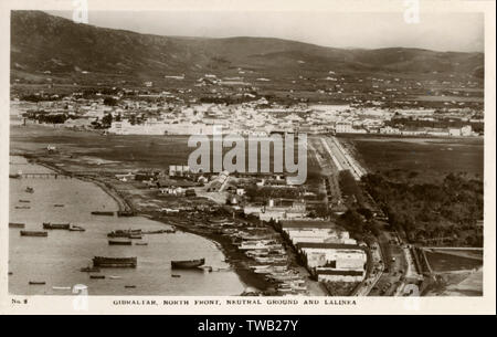 Gibraltar - Nordfront - neutraler Boden und Lalinea Stockfoto