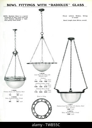 Katalog für elektrische Beleuchtungskörper, Radiolux Bowl Fittings Stockfoto