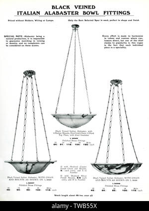 Katalog für elektrische Leuchten, Alabaster Bowl Fittings Stockfoto