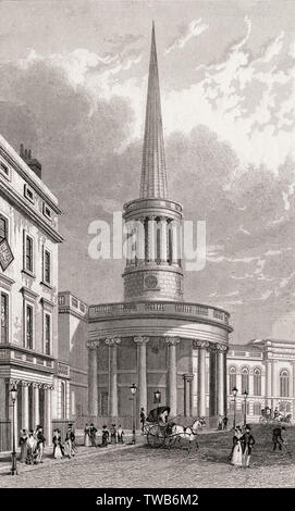 Kirche All Souls, London, Illustration von Th. H. in der Hirte, 1828 Stockfoto