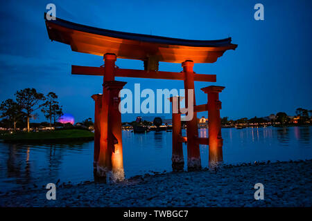 Orlando, Florida. Mai 15. 2019. Japanische arch im Epcot in Walt Disney World. Stockfoto