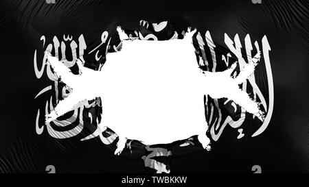 Schwarz Jihad Flagge mit einem großen Loch Stockfoto