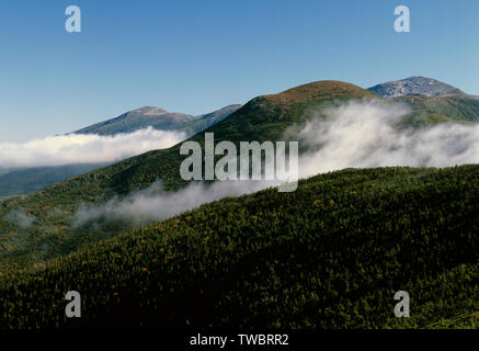 Blick von entlang der Appalachian Trail (Crawford Pfad), in der Nähe von Mount Pierce, in der Presidential Range der New Hampshire White Mountains. Stockfoto