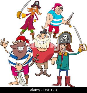 Cartoon Illustrationen von Funny Fantasy Piraten Zeichen Gruppe Stock Vektor