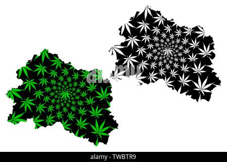 Orjol Oblast (Russland, Subjekte der Russischen Föderation, die oblaste Russlands) Karte cannabis Blatt grün und schwarz ausgelegt ist, Oryol Oblast Karte aus m Stock Vektor