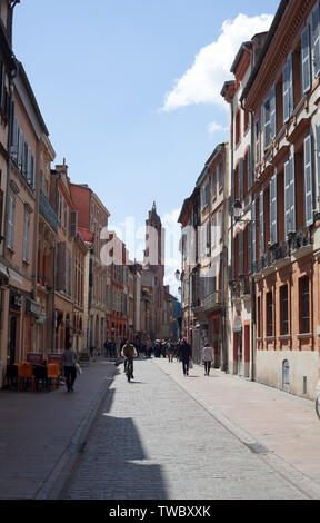 Der verkehrsberuhigten Straße Rue du Taur, eine sehr wichtige mittelalterliche Straße für den Handel, Toulouse, Haute-Garonne Occitanie, Frankreich Stockfoto