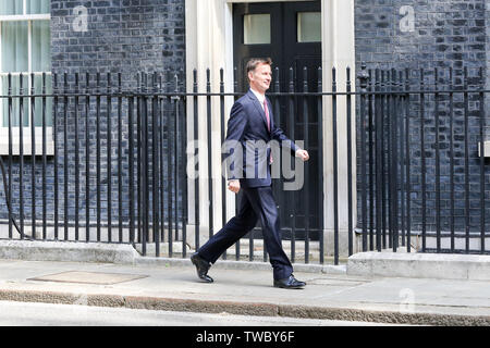 Außenminister und Konservative Partei Führung Kämpfer Jeremy Hunt kommt an der Downing Street die wöchentliche Kabinettssitzung zu besuchen. Stockfoto