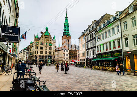 Amagertorv, einer der ältesten und zentralen Plätzen in Kopenhagen und nun Teil der Stroget Fußgängerzone. Kopenhagen, Dänemark. Januar 2019. Stockfoto