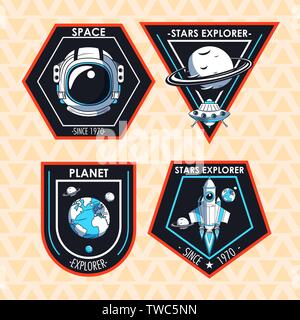 Satz von Space Explorer patches Embleme design Stock Vektor