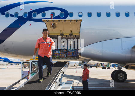 Southern Airlines, Ground Crew Transport von Gepäck. Stockfoto