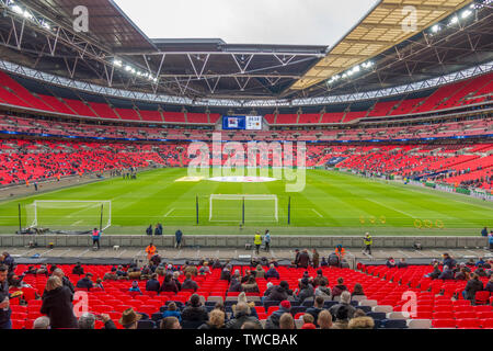 Premier League football Match, Wembley Stadion, vor dem Kick-off, 28. Dezember 2018, Tottenham Hotspur vs Wolverhampton Wanderers. London, England, UK. Stockfoto