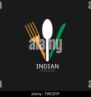 Indisches essen Symbol. Indische Flagge Löffel, Gabel und Messer Symbole Stock Vektor