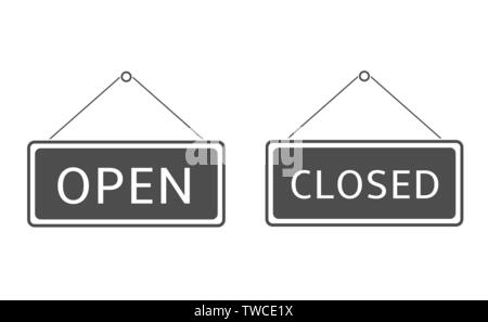 Offene und geschlossene Schilder Vorlage isoliert. Vector Illustration Stock Vektor