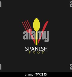 Spanisch Essen Symbol. Spanische Flagge Symbol Löffel, Gabel und Messer Symbole Stock Vektor