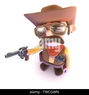 3D-Render eines lustigen Cartoon Cowboy seine Waffe bereit zu schießen, Stockfoto