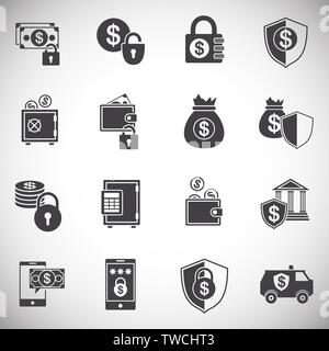 Geld Sicherheit ähnliche Symbole auf dem Hintergrund für Grafik- und Webdesign. Einfache Abbildung. Internet Konzept Symbol für Website Taste oder Mobile Stock Vektor