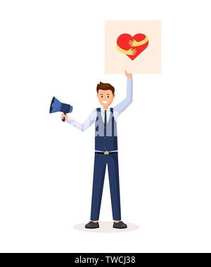 Mann hält Plakat mit Herz Flat Style Vector Illustration Stock Vektor