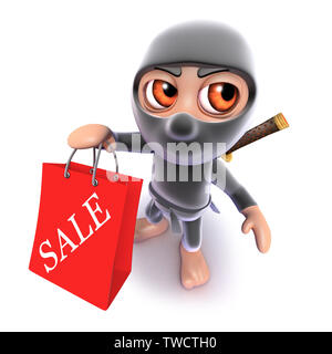 3D-Render eines lustigen Cartoon ninja assassin warrior Charakter Einkaufen Stockfoto