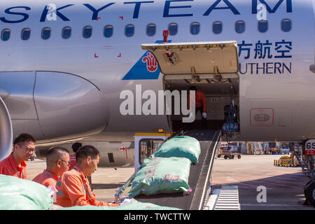 Southern Airlines, Ground Crew Transport von Gepäck. Stockfoto