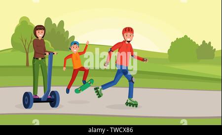Aktive Familie Tag Konzept Flat Style Vector Illustration Stock Vektor