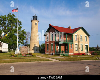 KENOSHA, WI - 28. Juli 2018: Die Kenosha Leuchtturm und des Tierhalters Haus, auch manchmal genannt Southport Licht für eine der ehemaligen Namen, auf Simmons Stockfoto