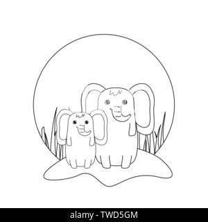 Niedliche Elefanten Tiere in der Landschaft Vector Illustration Design