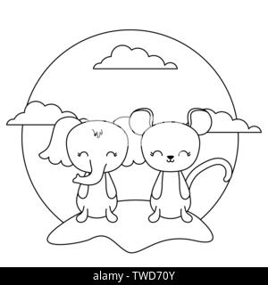 Süße Elefant mit Maus im Querformat Vector Illustration Design Stock Vektor