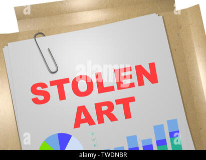 3D-Darstellung der gestohlene Kunst Titel auf Business Document Stockfoto