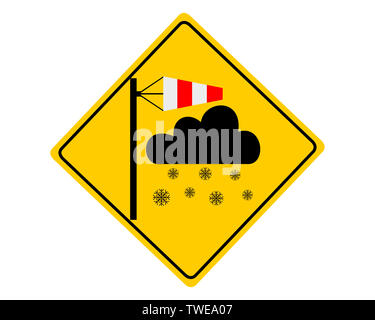 Verkehr Warnschild Blizzard auf Weiß Stockfoto