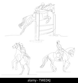 Kontinuierliche eine Zeile Reiter eingestellt. Pferdesport, Sport, der Olympischen Spiele. Vektor Stock Vektor