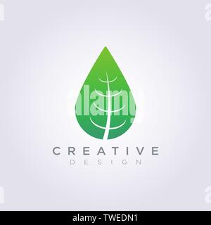 Leaf Water Drop Vector Illustration Design Clipart Symbol Logo Vorlage. Stock Vektor