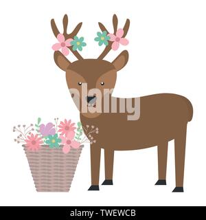 Rentier mit glowers im Stroh Korb böhmischen Stil Vector Illustration Design Stock Vektor