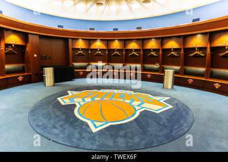 New York City, USA - 31. Juli 2018: Die KNICKS Schrank im Madison Square Garden (MSG o Garten) in Manhattan, New York City, USA Stockfoto
