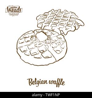 Belgische Waffel Brot vektor Zeichnung. Essen Skizze von Waffeln, die in der Regel in Belgien bekannt. Bäckerei Abbildung Serie. Stock Vektor