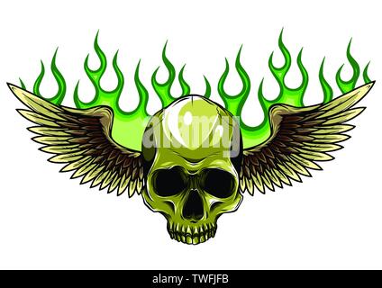 Winged Skull Sensenmann Zeichnung in einem Vintage Retro Holzschnitt geätzt oder graviert Stil Vektor Stock Vektor