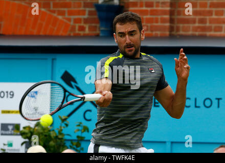 London, Großbritannien. Juni, 2019 20. LONDON, ENGLAND - Juni 20: Marin Cilic (CRO) gegen Diego Schwartzman (ARG) bei Tag 4 Der Fever-Tree Meisterschaften im Queens Club am 20. Juni 2019 in London, Vereinigtes Königreich. Credit: Aktion Foto Sport/Alamy leben Nachrichten Stockfoto