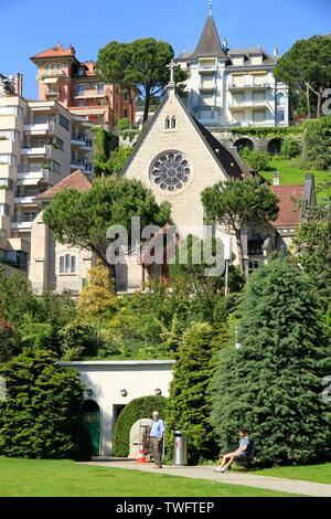 Abbildung der Stadt Montreux, Schweizer Gemeinde im Kanton Waadt, im Bezirk Riviera-Pays-d Enhaut in den Alpen. Stockfoto