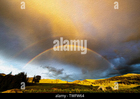Regenbogen über dem Lamar Valley, Yellowstone, Wyoming, USA Stockfoto