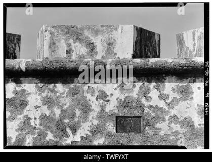 Plakette auf der Außenseite der Österreich Bastion - Castillo de San Felipe del Morro, nordwestlichen Ende des San Juan, San Juan, San Juan Municipio, PR; Baustista; Antonelli, Juan de Salazar, Pedro, Preis, Gigi B, Sender; Klugh, T, Sender; Behrens, Tom, Sender; Boucher, Jack E, Fotograf; Preis, Virginia B, Sender Stockfoto