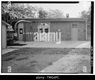 Pumpenhaus, North front Elevation, Blick nach Süden - Dauphin Wasserwerke, südöstlich von Susquehanna und Canal Strasse in Stony Creek, Dauphin, Dauphin County, PA; Pennsylvania Railroad; Dauphin konsolidierte Wasserversorgung Unternehmen; vereinigte Wasser Pennsylvania; Bürger Wasser Firma Dauphin; McCormick, Taylor und Mitarbeiter, Auftragnehmer; Pennsylvania Verkehrsministerium, Sponsor; Archibald, Lauren C, Historiker; Tucher, Rob, Fotograf Stockfoto