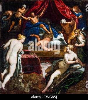 Jacopo Tintoretto, Hercules der Vertreibung der Ammann von der Omphale Bett, Malerei, 1585 Stockfoto