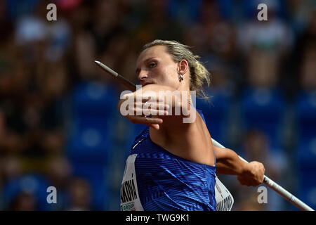 Ostrava, Tschechische Republik. Juni, 2019 20. Barbora Spotakova (Tschechisch) konkurriert im Speerwurf während der Ostrava Golden Spike, ein IAAF World Challenge sportliche Treffen, in Ostrava, Tschechische Republik, am 20. Juni 2019. Credit: Jaroslav Ozana/CTK Photo/Alamy leben Nachrichten Stockfoto