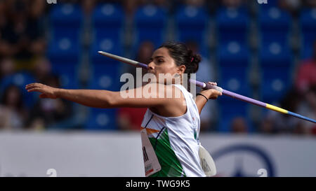 Ostrava, Tschechische Republik. Juni, 2019 20. Hauptversammlung Rani (Indien) konkurriert im Speerwurf während der Ostrava Golden Spike, ein IAAF World Challenge sportliche Treffen, in Ostrava, Tschechische Republik, am 20. Juni 2019. Credit: Jaroslav Ozana/CTK Photo/Alamy leben Nachrichten Stockfoto